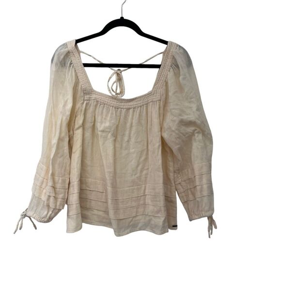 O'neill womens‎ beige long sleeve tie back boho flowy blouse  Size: L - Picture 1 of 8